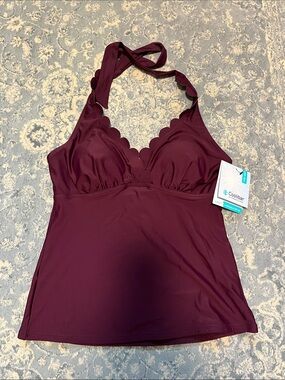 Coolibar Women's Deep Burgundy Scalloped Halter Tankini Top